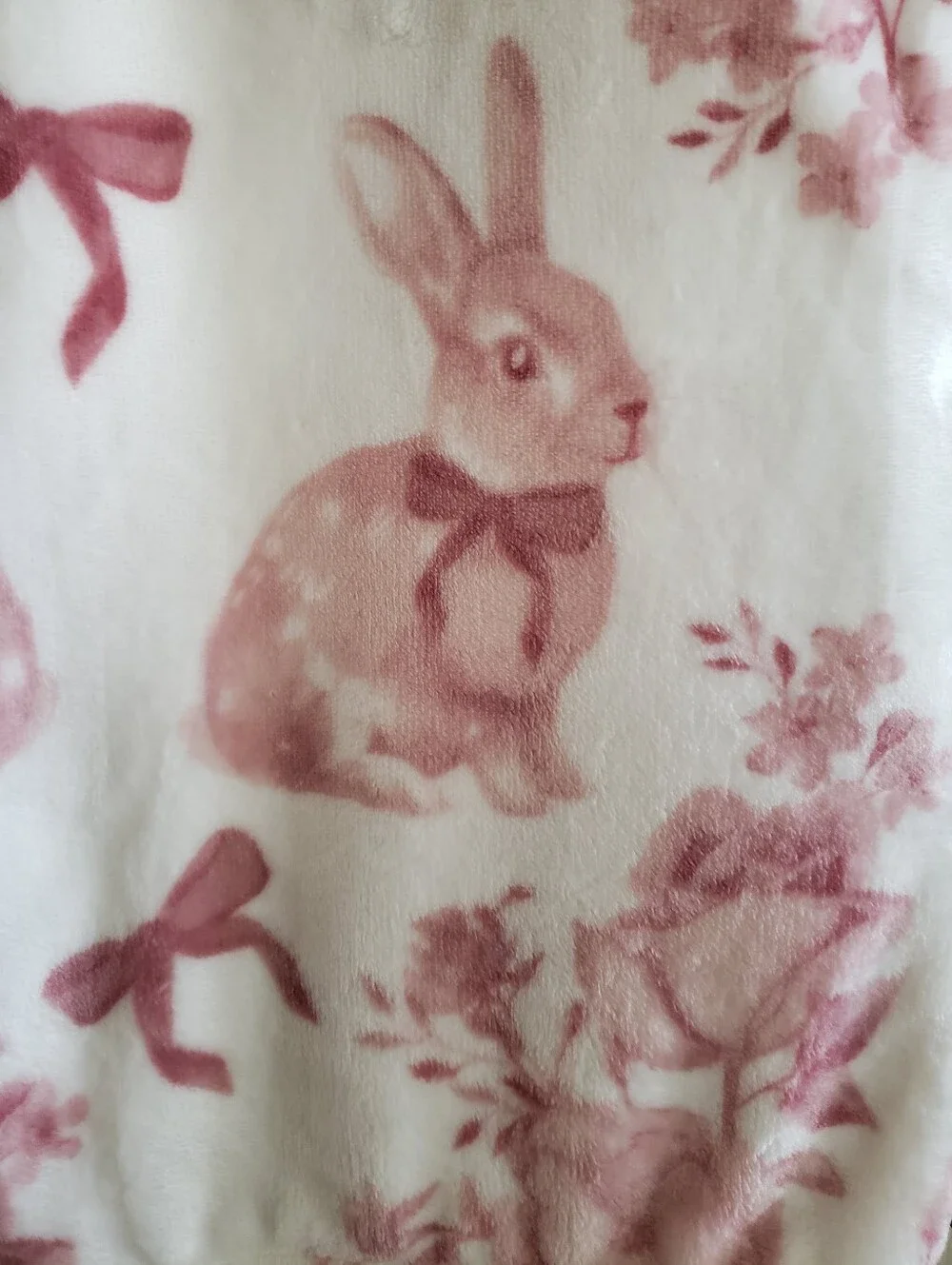 Fern Hill Home Collection Decorative Pink Floral & Bunny Decorative Fleece Throw